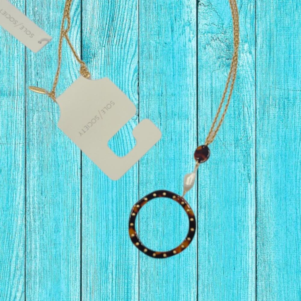 Gold Freshwater Pearl Brown Tortoise Resin Pendant Necklace ~ NEW